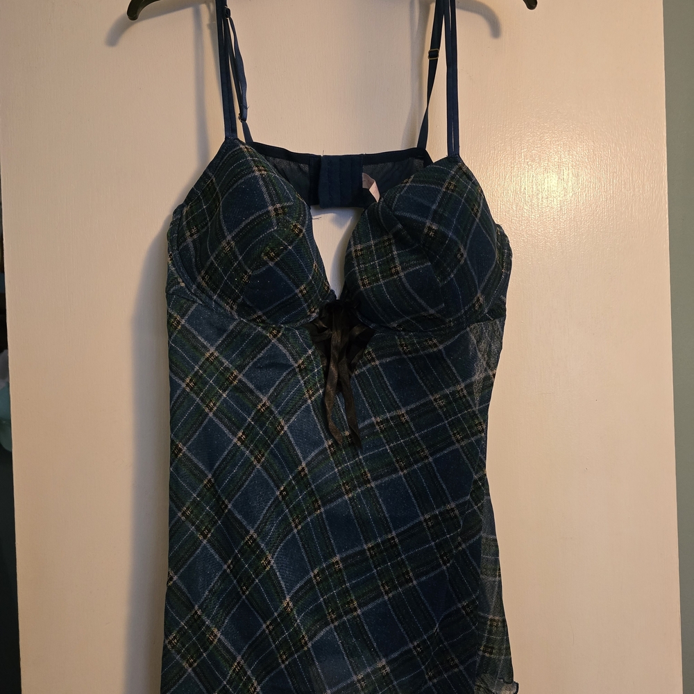 Blue Plaid Strappy Lingerie